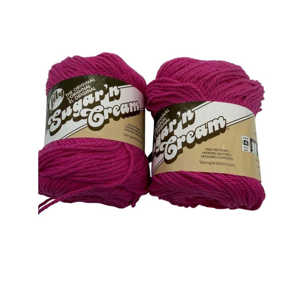 Lily Sugarn Cream 100% Cotton Yarn Hot Pink Medium 4 Worsted 2.5oz 2 Skeins new